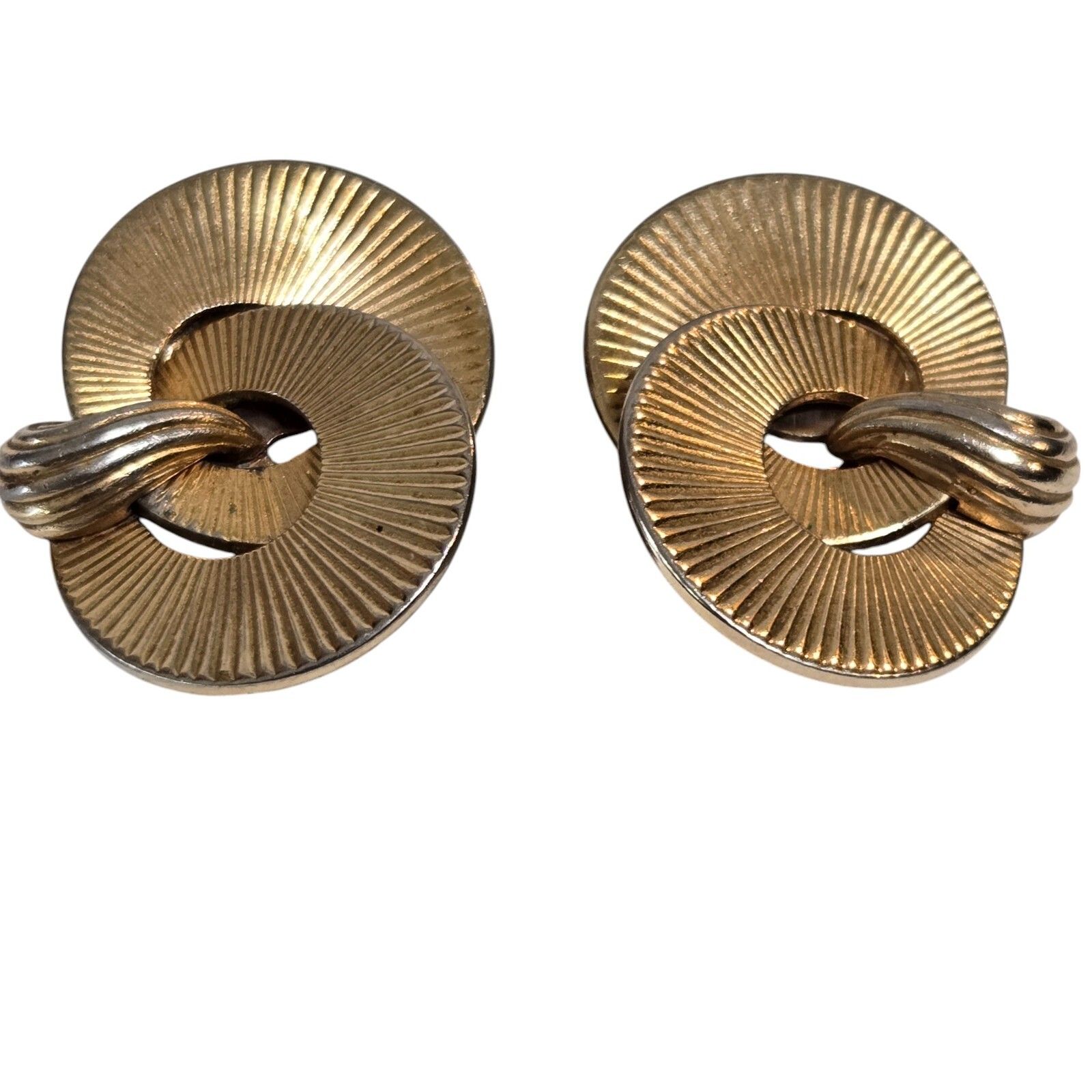 Vintage Boucher Signed Circle Wreath Clip On Earrings Gold Fan Art Deco ~Read